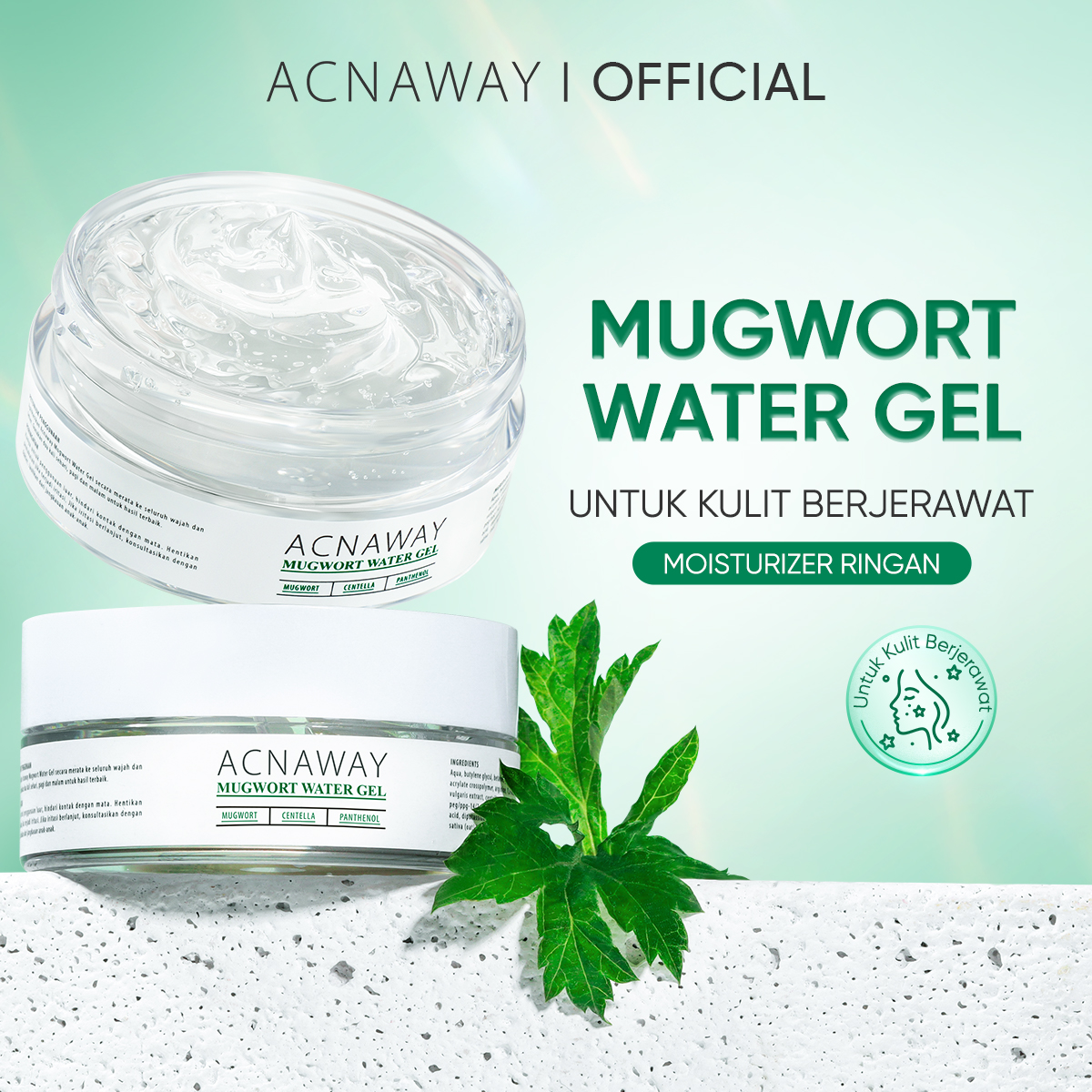 ACNAWAY Mugwort Water Gel Moisturizer - Pelembab wajah ringan untuk Kulit Berjerawat & Sensitif P...