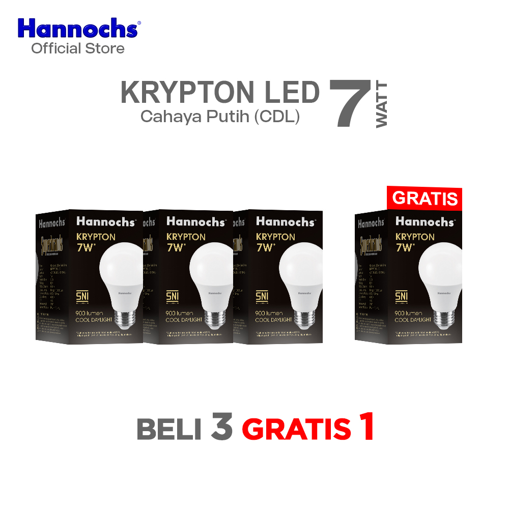 Hannochs Lampu Bohlam LED Krypton 7W Cahaya Putih (Beli 3 Gratis 1)