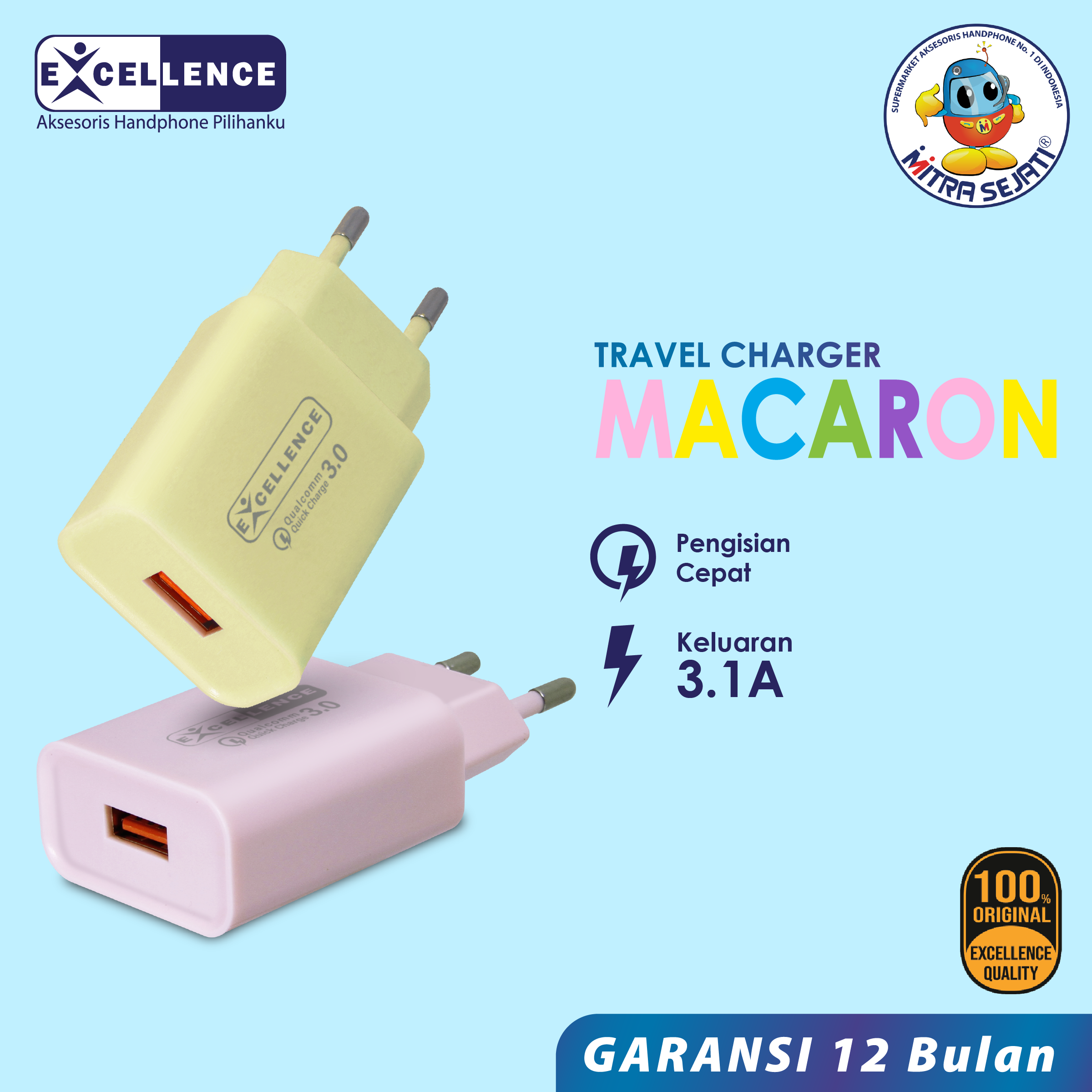 Kepala Charger Fast Charging Excellence 3.1A Macaron 1 USB