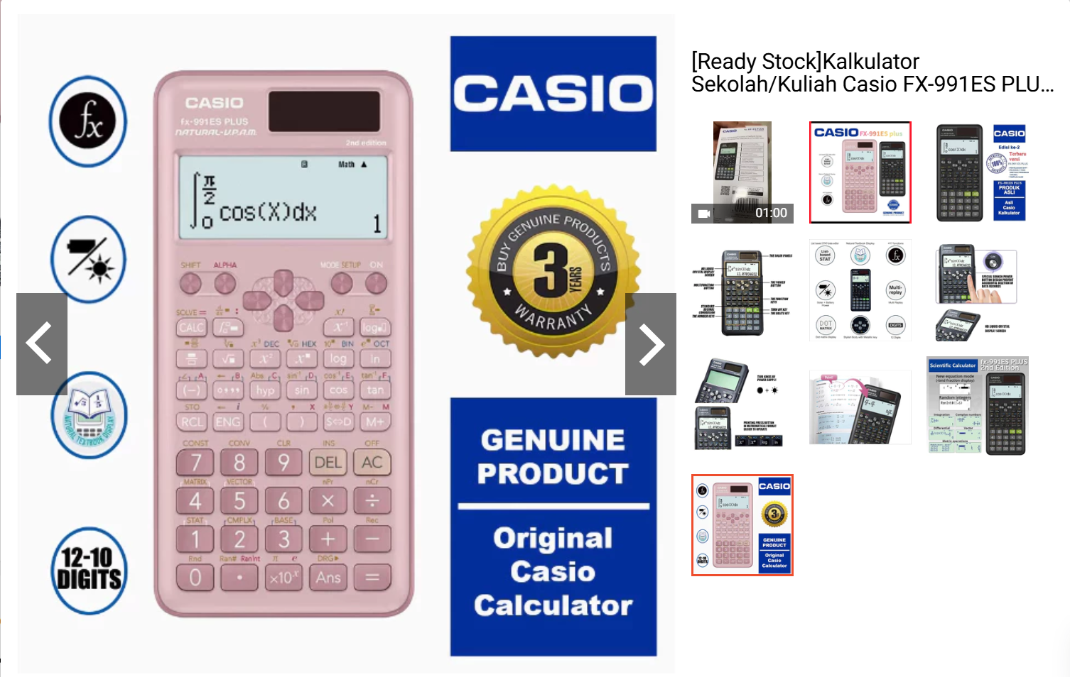 Siap kirim CASIO Kalkulator Ilmiah 417 Fungsi 2 Baris 10+2 Digit Layar Tertulis Kalkulator Tenaga Surya dan Baterai untuk Siswa Sekolah
