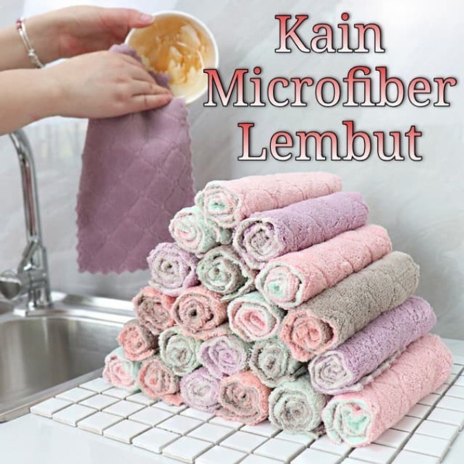 Kain Lap Microfiber Anti Minyak Piring Dapur Meja Microfiber Cuci Hand Towel Mini