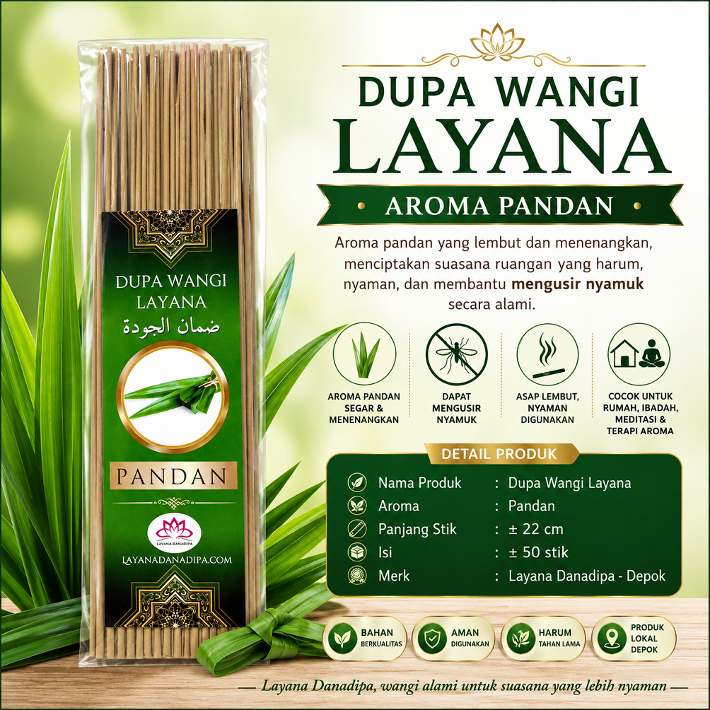 Dupa Wangi Layana Aroma Pandan 22cm Isi 50 Stik – Harum Menenangkan & Anti Nyamuk