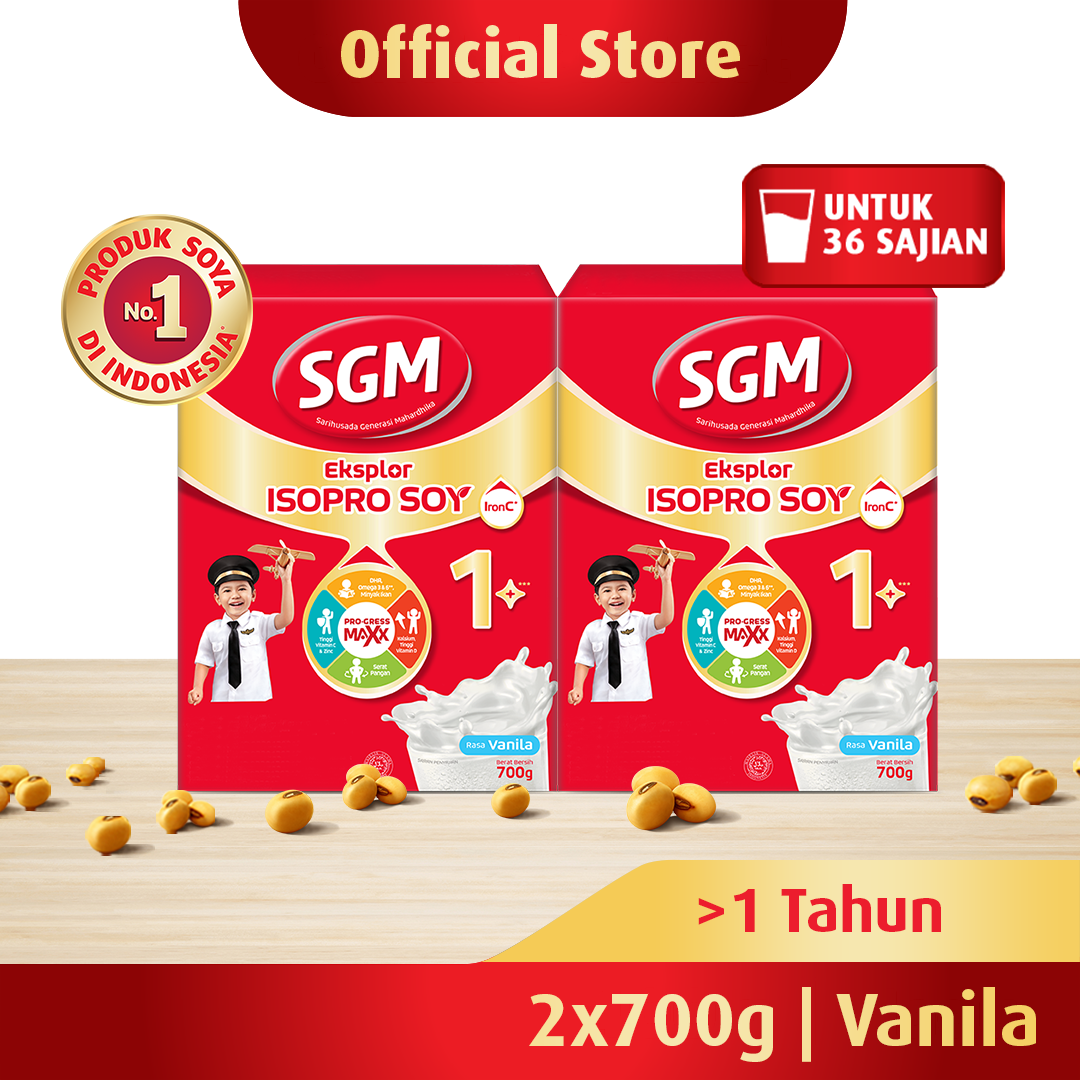 SGM Eksplor Isopro Soy 1+ Vanila Susu Pertumbuhan 2x700gr - Untuk Usia >1 Tahun