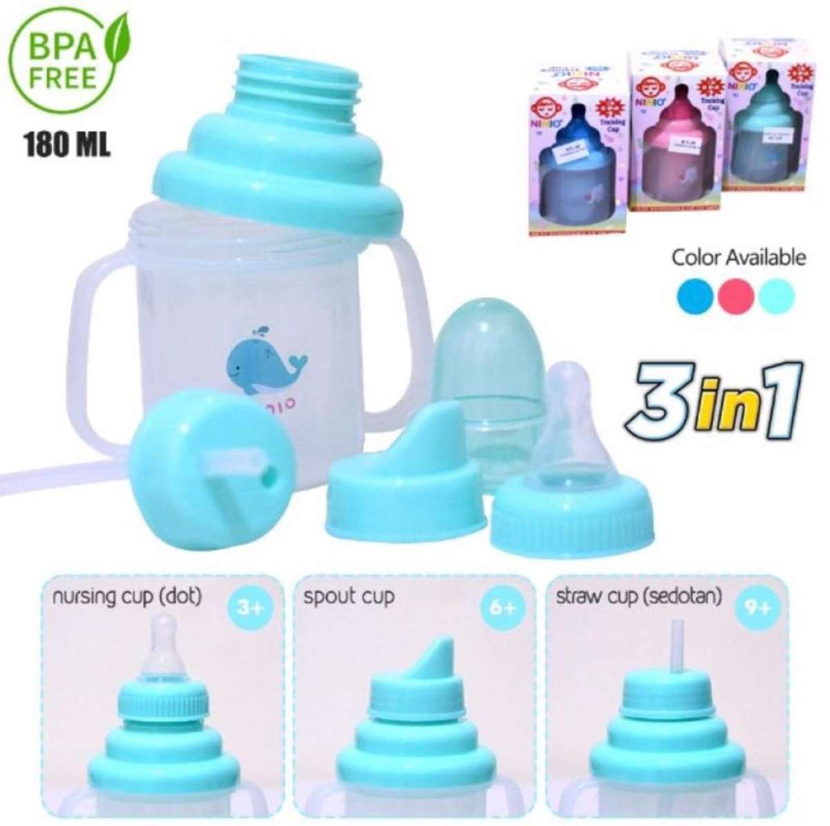 Ninio Training Cup 3 in 1 / Botol Susu Bayi Step 1-2-3 / Gelas Training / Gelas Minum Anak / Botol Minum Sedotan / Botol Minum Spout