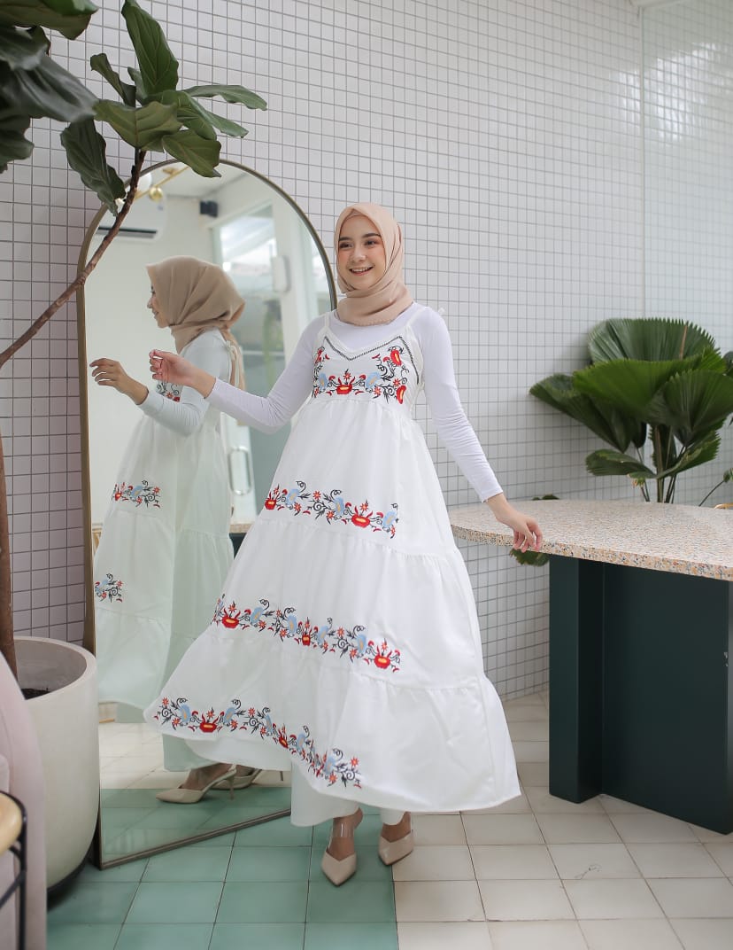 Baju Muslim Modern FITRI OVERALL MINI DRESS Matt Torryburch Mix Full Bordir Dress Terbaru Modern Mini Dress Wanita Gamis Modern Overall Casual Elegant Gamis Syari Model Terbaru Lebaran Idul Fitri 2020