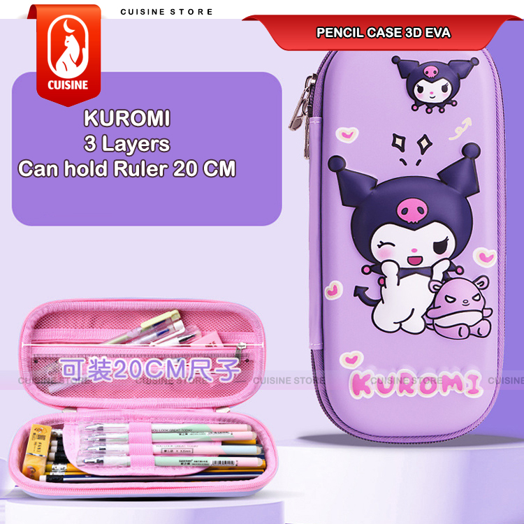 Kotak Pensil 3D Timbul EVA Kuromi Sanrio 23 CM Tempat Pensil Pulpen anak Sekolah Kualitas Bagus
