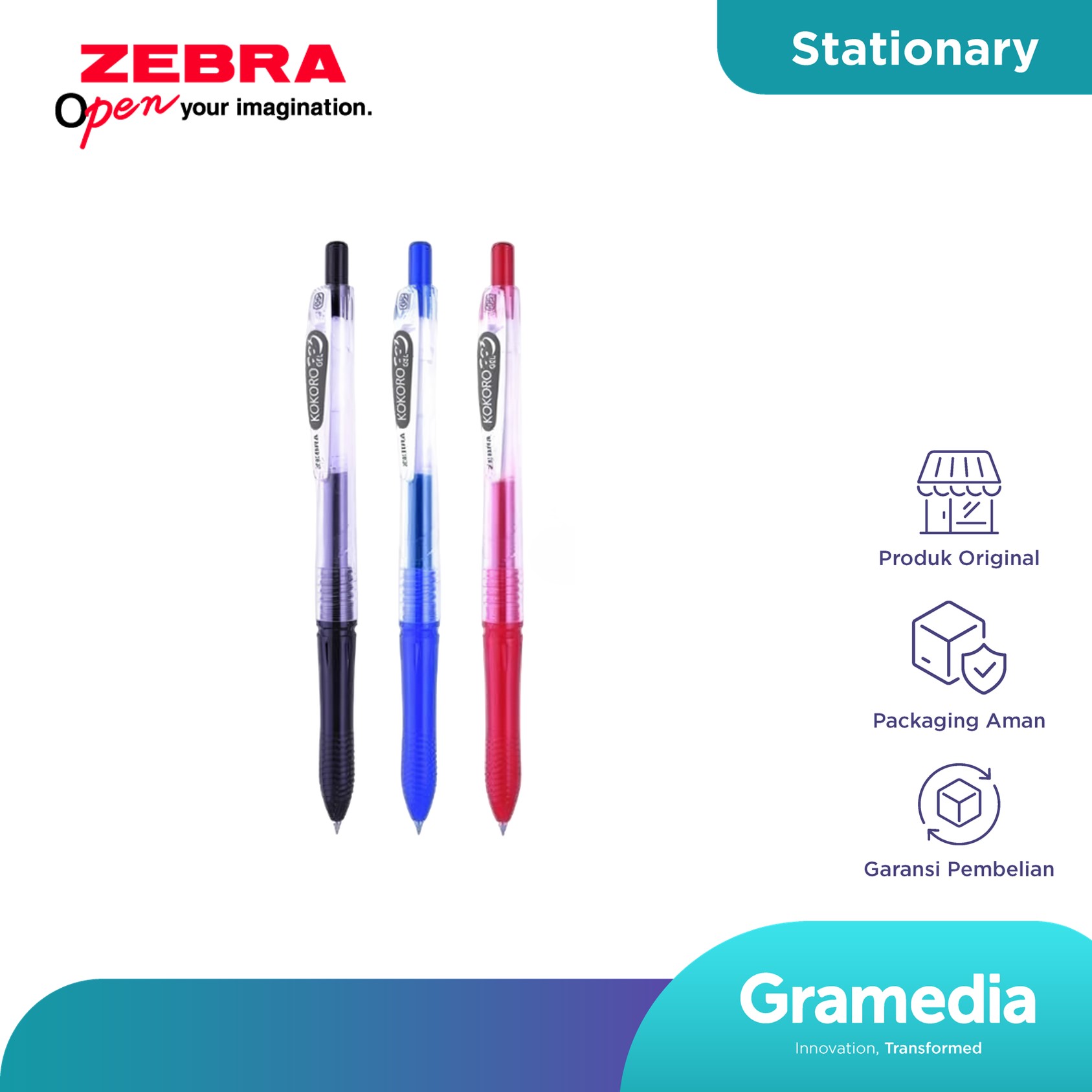 Pulpen Zebra Kokoro Gel Pen Retractable 0.5mm Set 3 Mix