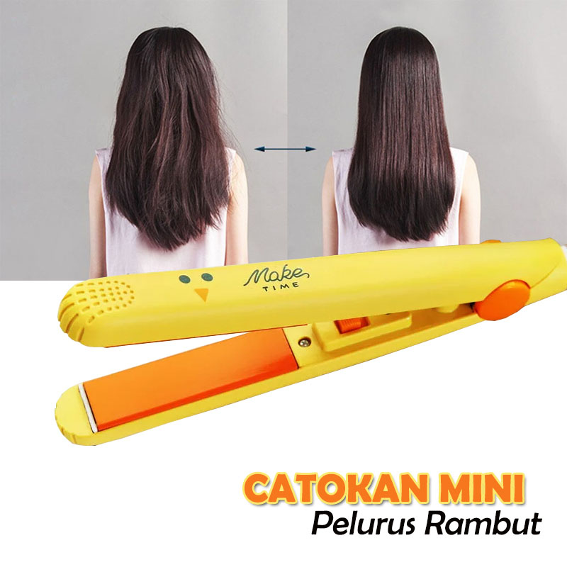 CUCI GUDANG - Catokan Mini Alat Catok Rambut Mini 2in1 Set Lurus dan Keriting Make Time Karakter