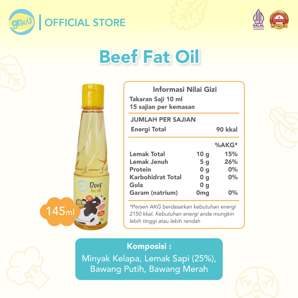 Grouu - Fat Oil / Minyak Lemak - MPASI BB Booster Bayi (Lemak Ayam Lemak Sapi Lemak Salmon I Chicken Fat Beef Fat Salmon Fat Oil) - Penambah Nafsu Makan Penambah Berat Badan NO MSG