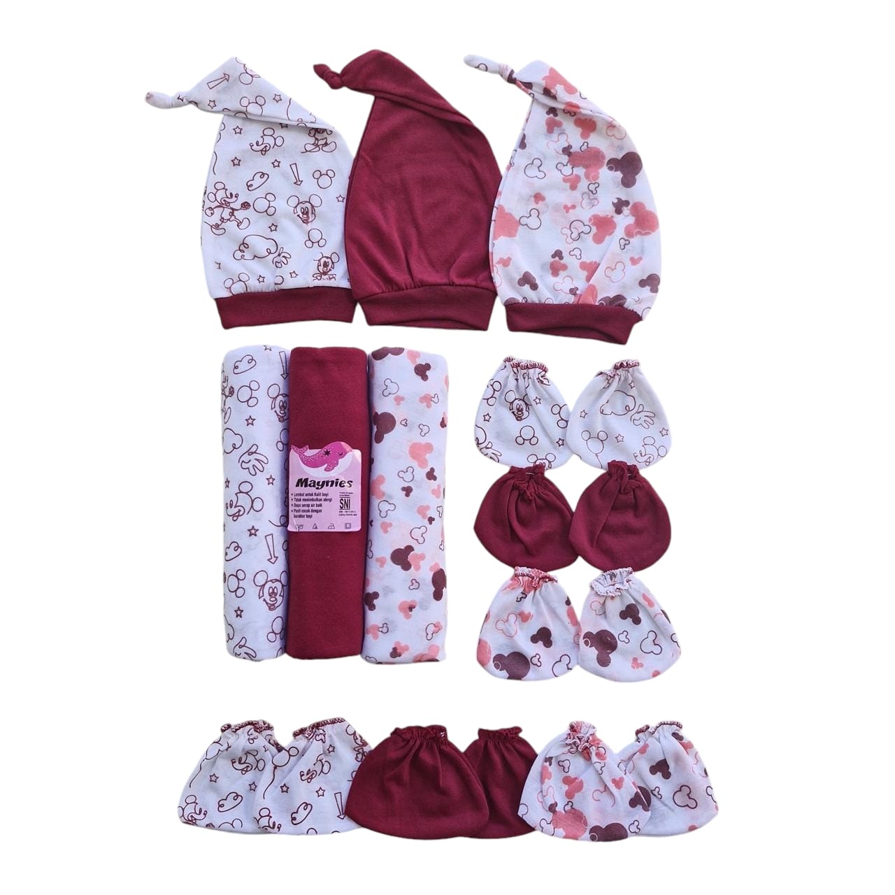 MAYNIESBABY 12pcs Bedong set topi bayi baru lahir 0-3 bulan Bedong topi set newborn kekinian Bedong Selimut Hangat persiapan lahiran
