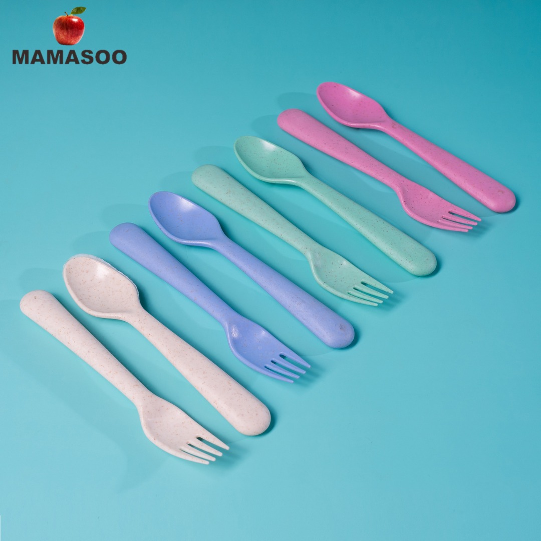 Mamasoo Sendok Makan Anak Wheatstraw SET isi 8 PCS Warna Pastel Sendok Kecil Plastik BPA FREE Sendok Makan Bayi / SENDOK SET KECIL