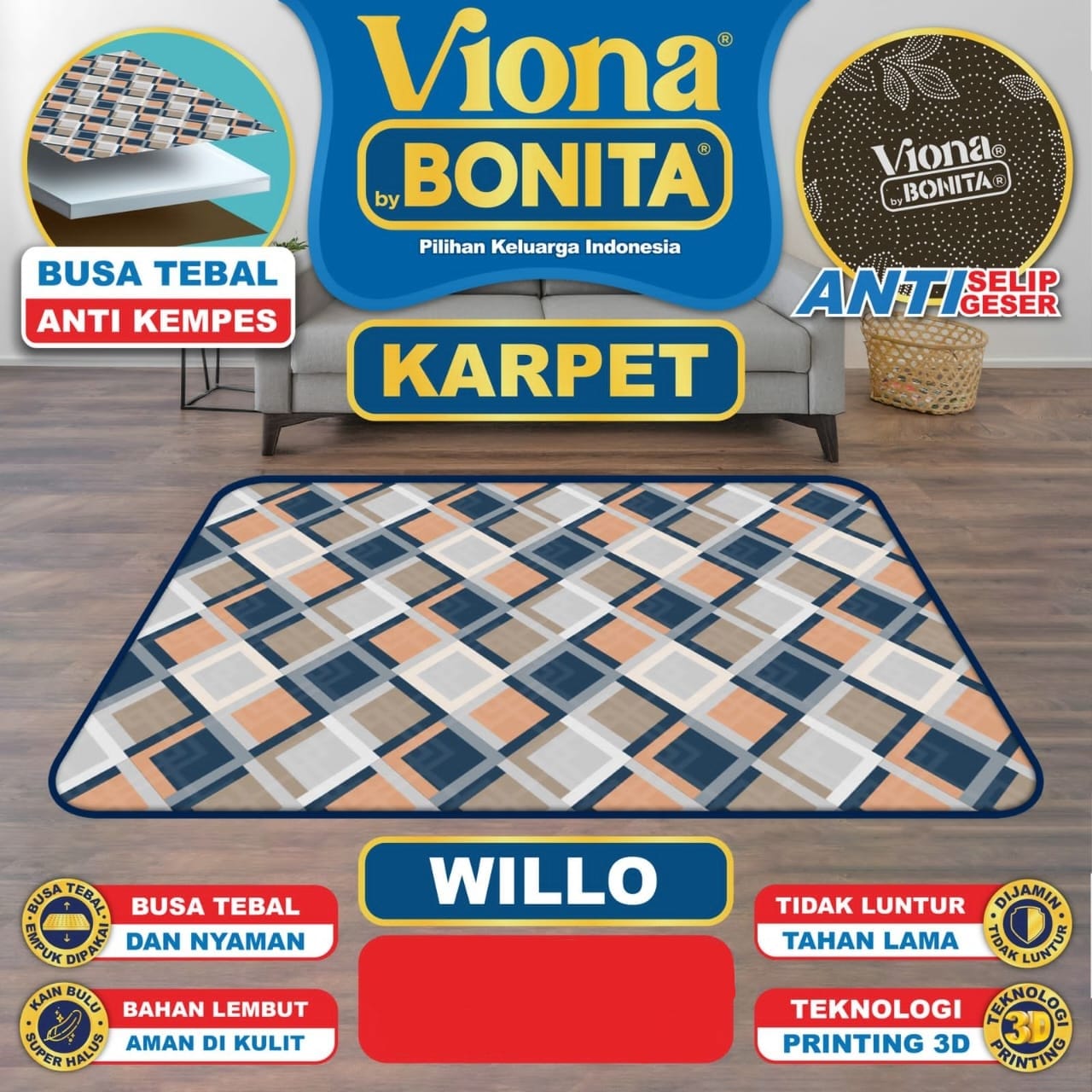 Viona By Bonita KARPET BUSA / KARPET MALAYSIA Dekorasi Kamar - SERI A ( TANPA TAS )