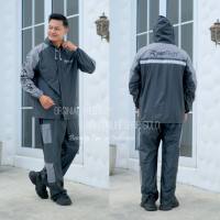 ELMONDO Jas Hujan Jaket Celana Raintech / Jas Hujan Jaket Celana Jumbo Kombinasi Hitam Abu RJC1001