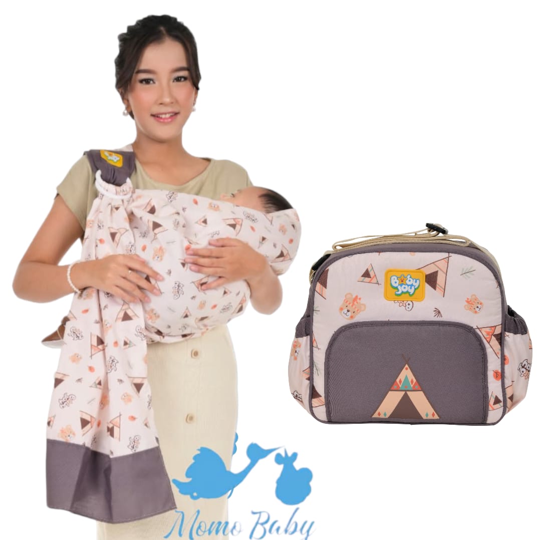 Paket Hemat Moms Baby Gendongan Samping dan Tas Bayi Kecil Series Indie Cloudy & Mocha Bear SNI