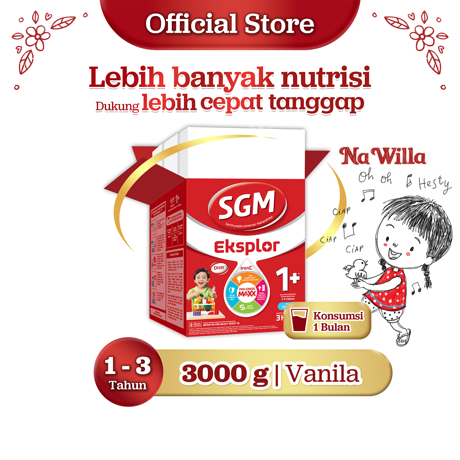 SGM Eksplor 1+ dengan IronC Susu Pertumbuhan Rasa Vanilla 3000gr - Untuk Usia 1-3 Tahun