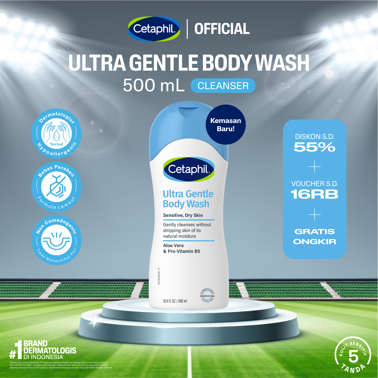 Cetaphil Ultra Gentle Body Wash 500ml dengan Aloe Vera dan Pro Vitamin B5 Sabun Mandi untuk Peraw...