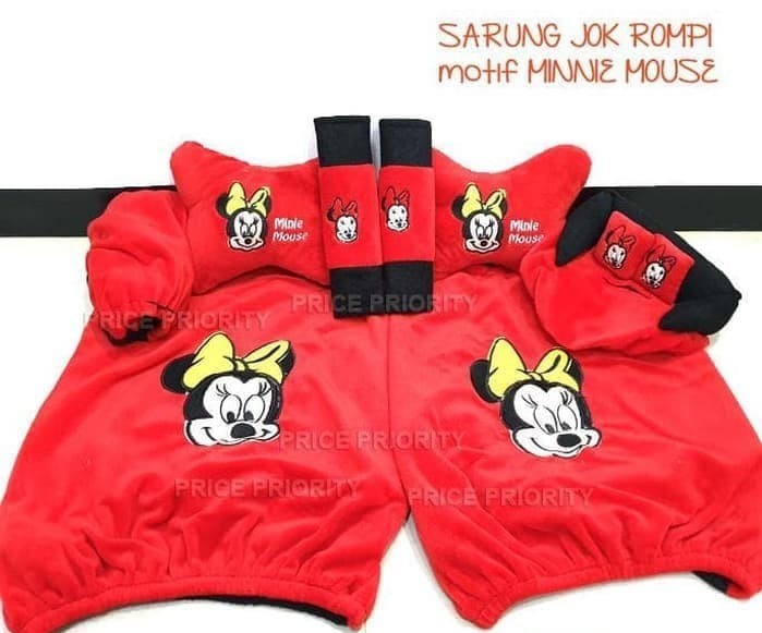 Sarung Jok Bantal Mobil 5in1 Mickey Minie Mouse Model Rompi Universal / Aksesoris Mobil Mickey Minie Mouse 5in1 / Aksesoris Sarung Mobil set 5in1 / Mickey Minie Mouse 5in1