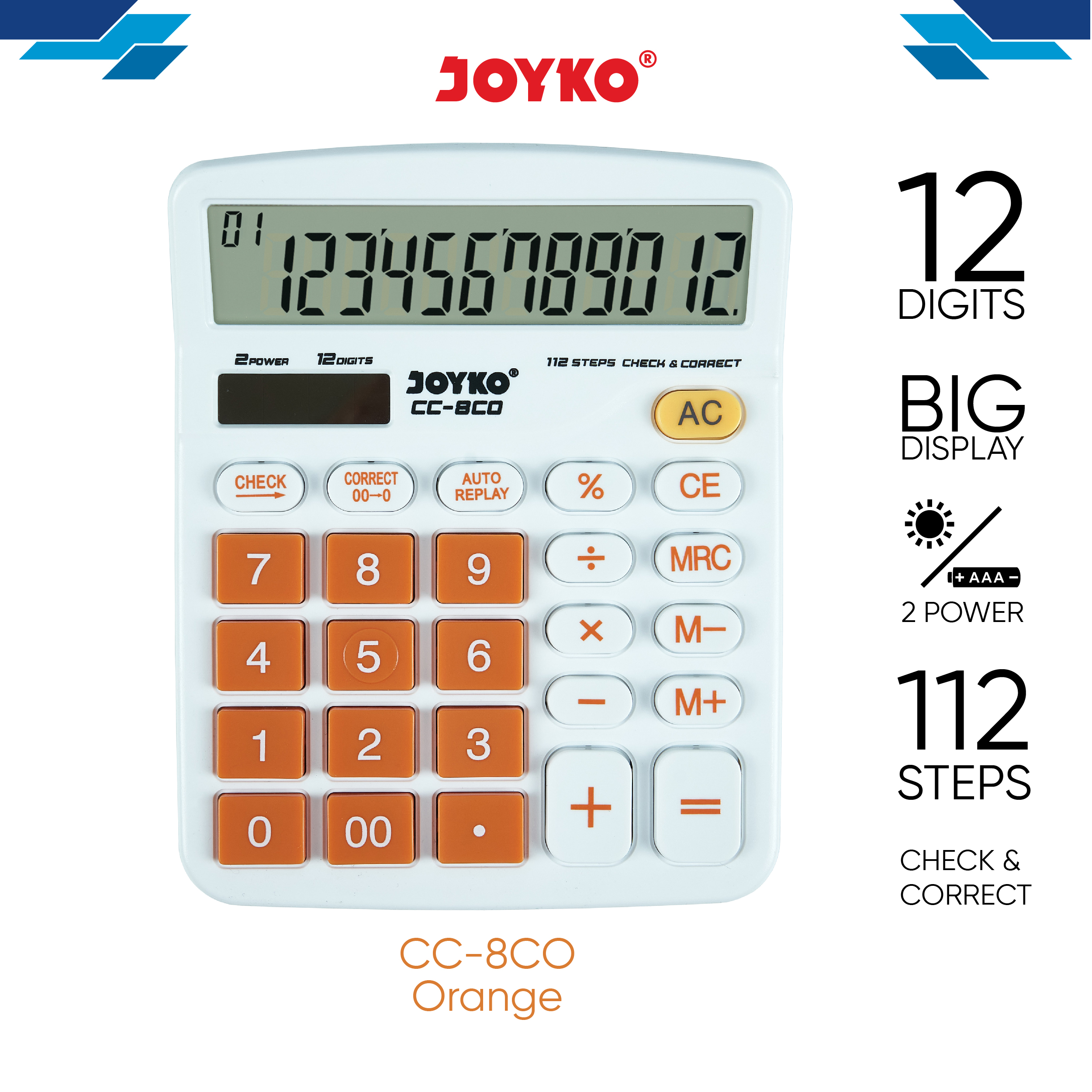 JOYKO Calculator Kalkulator CC-8 12 Digits Check & Correct