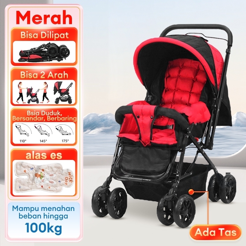BEIGE Stroller Bayi 1-Tombol Lipat Portabel Travel Ringan Mudah Dibawa Cocok new baby