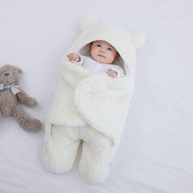 Selimut bayi halus bedong instan bulu tebal halus karakter beruang umur 0 - 6 bulan