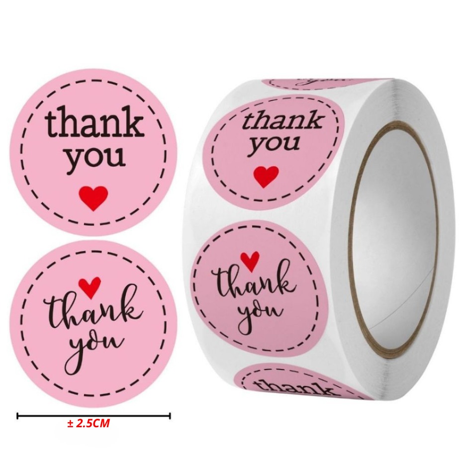 Sticker Thank You Roll Isi 500 Pcs Stiker Terima Kasih Warna Self Adhesive Seal Label Roll Sticker Thank You 2Cm Tempelan Ucapan Terimakasih Bulat 500pcs Segel Order Packing Motif Bunga Love Serbaguna PMB