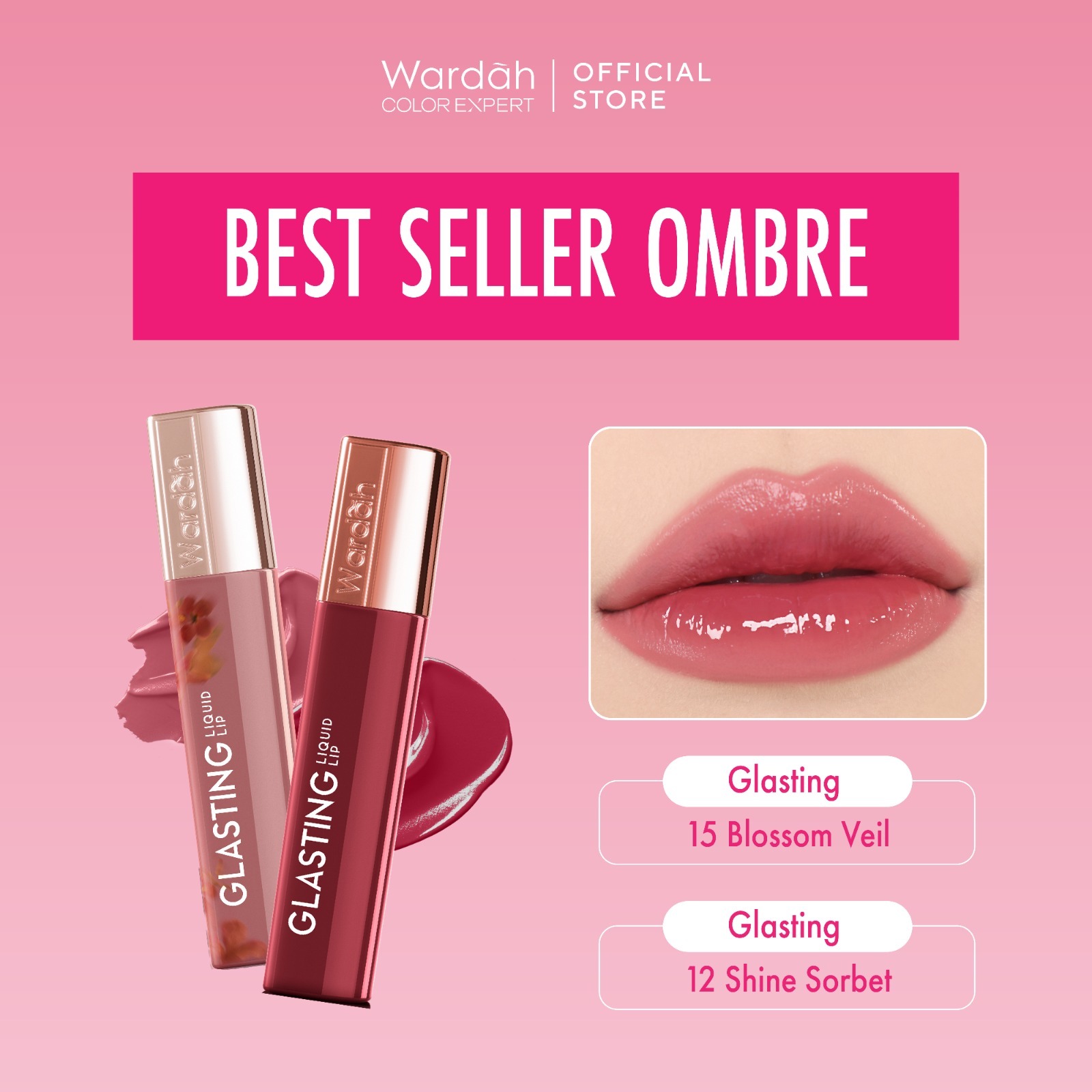 WARDAH Lip Cream Glossy Glasting Liquid Lip - Hi-Pigmented Glass Color Ringan Tidak Lengket Trans...