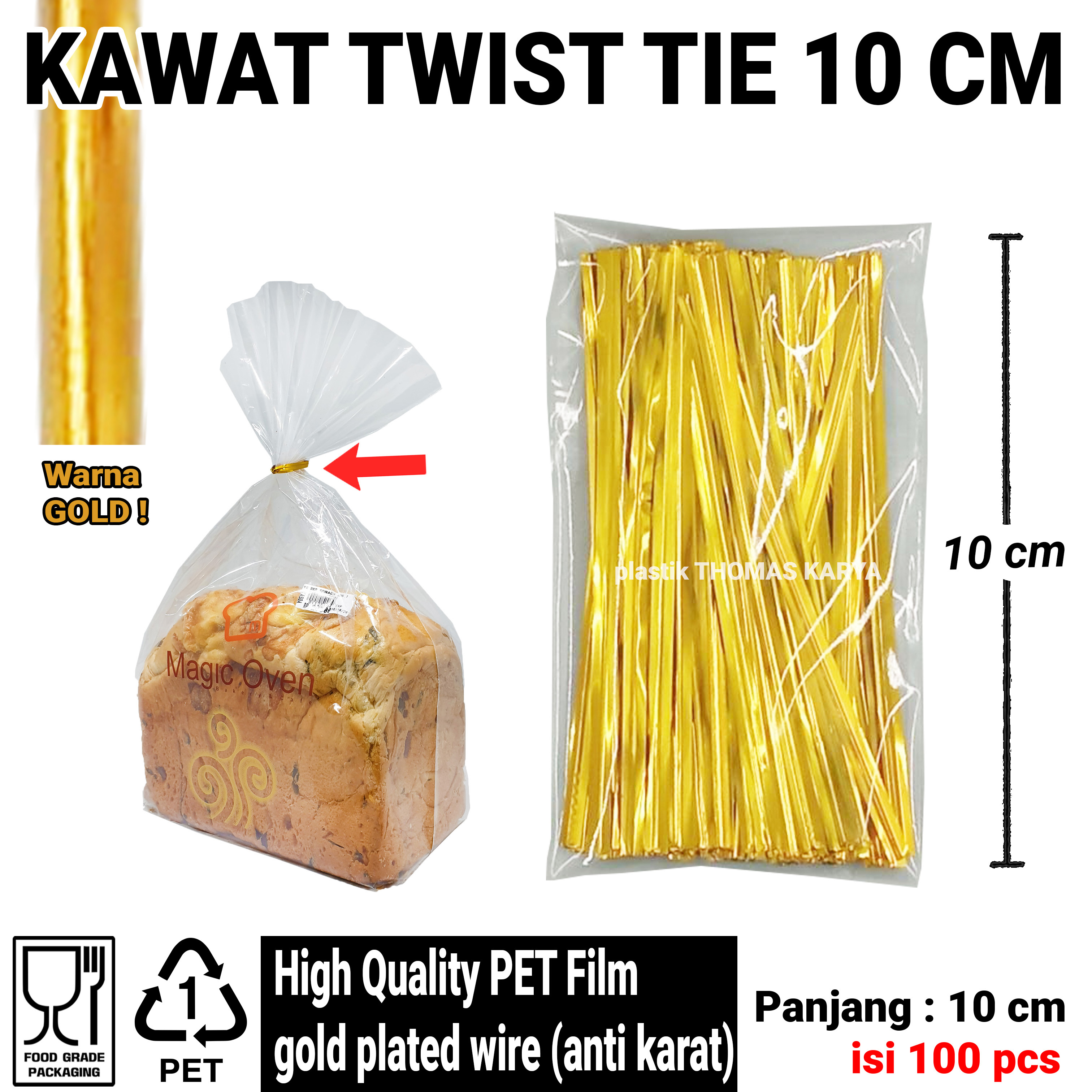 Kawat Potong Gold Isi 100 Tali Pita Kilap Pengikat Souvenir Twist Tie Lolipop Bingkisan Sovenir Roti Tawar