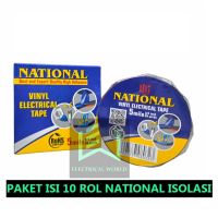 (Paket Isi 10 Rol) Isolasi Listrik National Hitam Selotip Listrik Electrical Tape Solasi Original