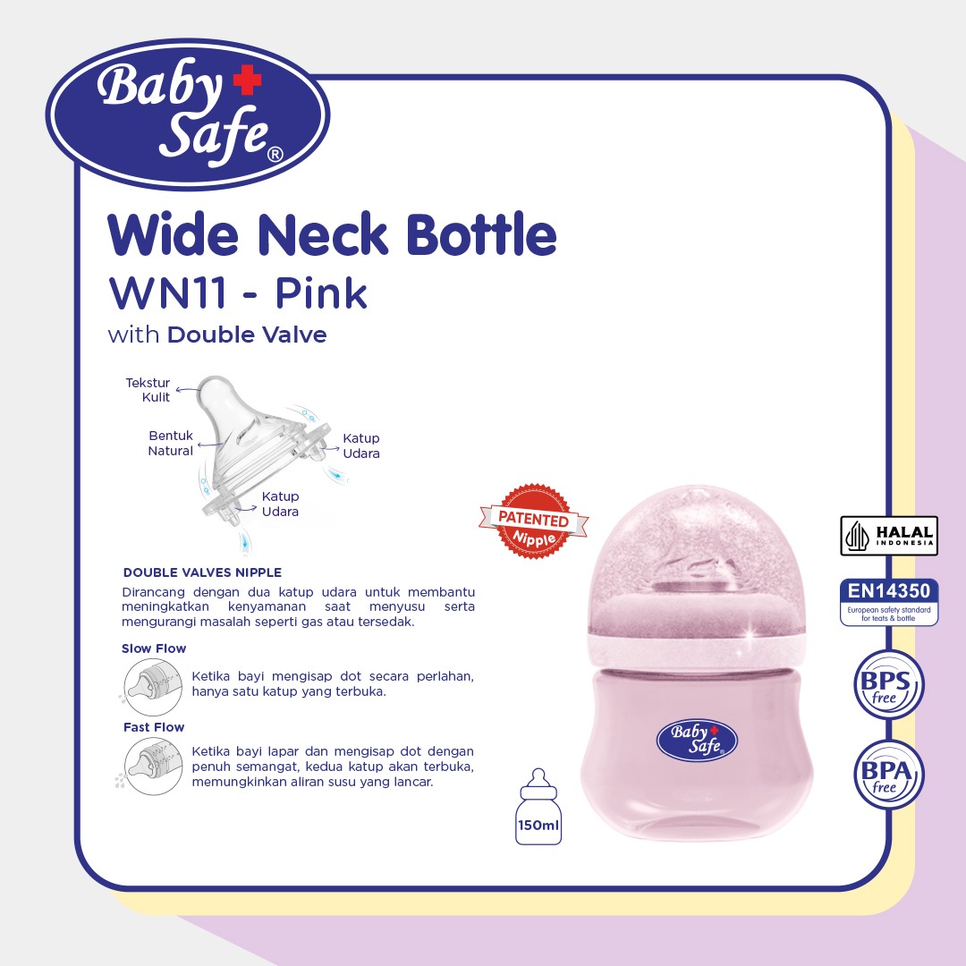Baby Safe Botol Susu Bayi Anti Kolik Wide Neck Warna-Warni dengan Lembut & Teat Wide - Unisex