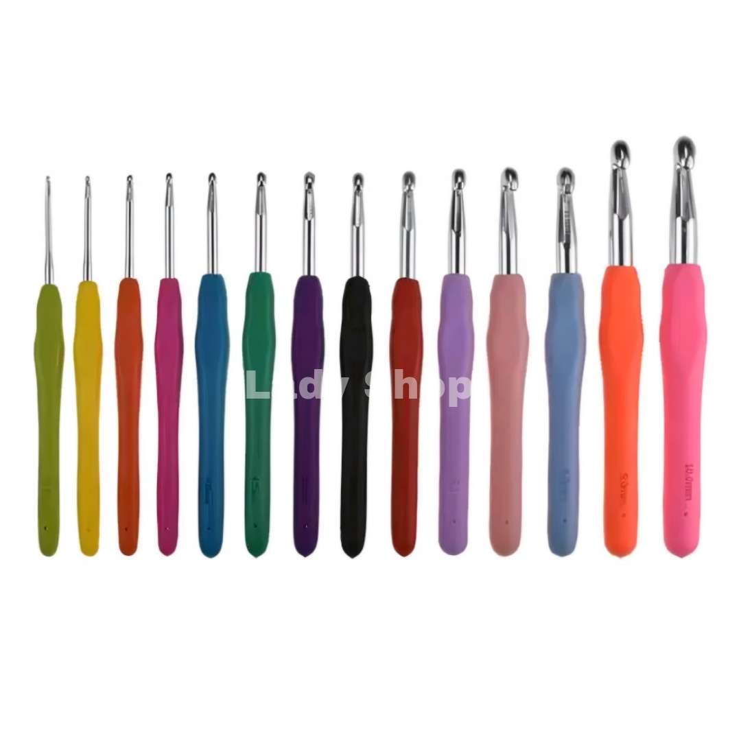 Lady Shop Hakpen Rajut Gagang Karet Alat Rajut Jarum Rajut 1 Set Isi 14 Pcs