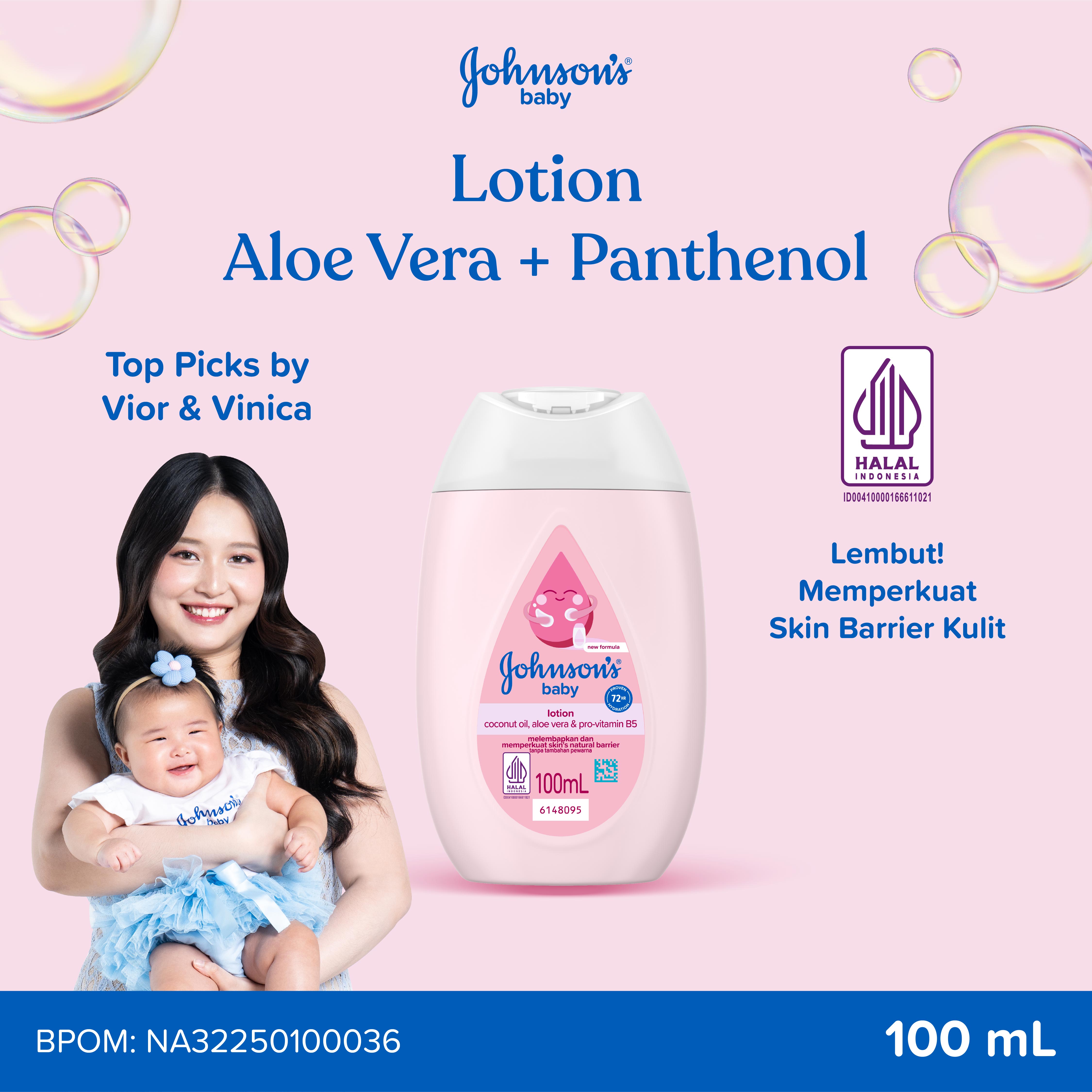 JOHNSONS BABY Lotion Aloe Vera & Panthenol 100ml - Losion bayi lembut memperkuat skins natural barrier kulit melembapkan hingga 72 jam