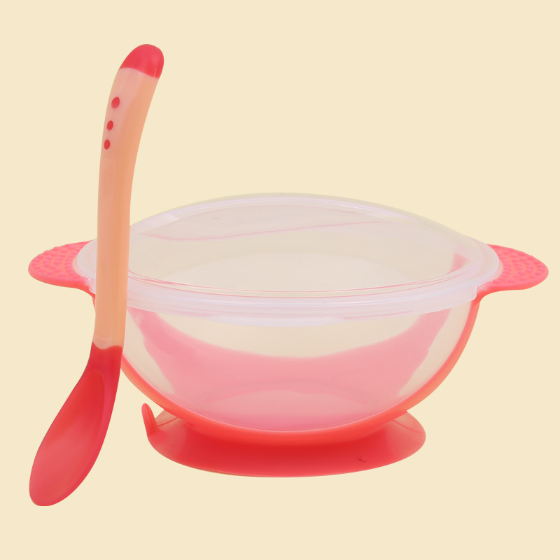 PTT Tempat Makan Bayi Silicon Mangkok Sensor Panas Anti Tumpah Alat Makan Bayi + Sendok Murah Import