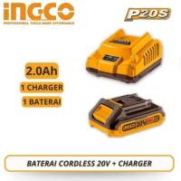 PAKET Baterai 2.0Ah FBLI2001 Fast Charger FCLI2001 Cordless INGCO P20S