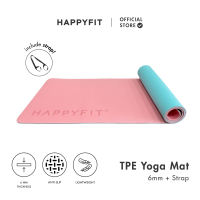 HAPPYFIT [FREE Strap] Yoga Mat Polos TPE 6mm - Matras Yoga TPE - Matras Olahraga