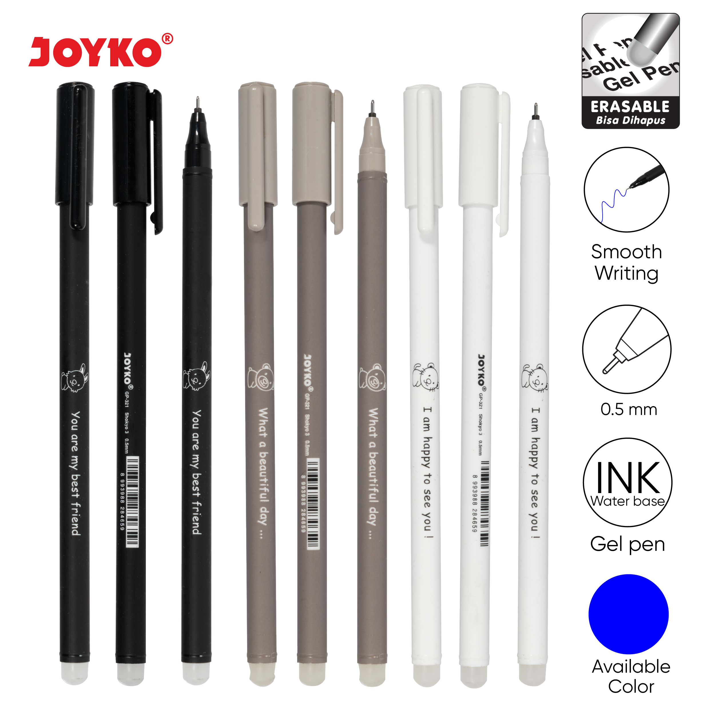 Erasable Gel Pen Pulpen Bisa Dihapus Joyko GP-321 Shokyo 3 Gel 0.5 mm