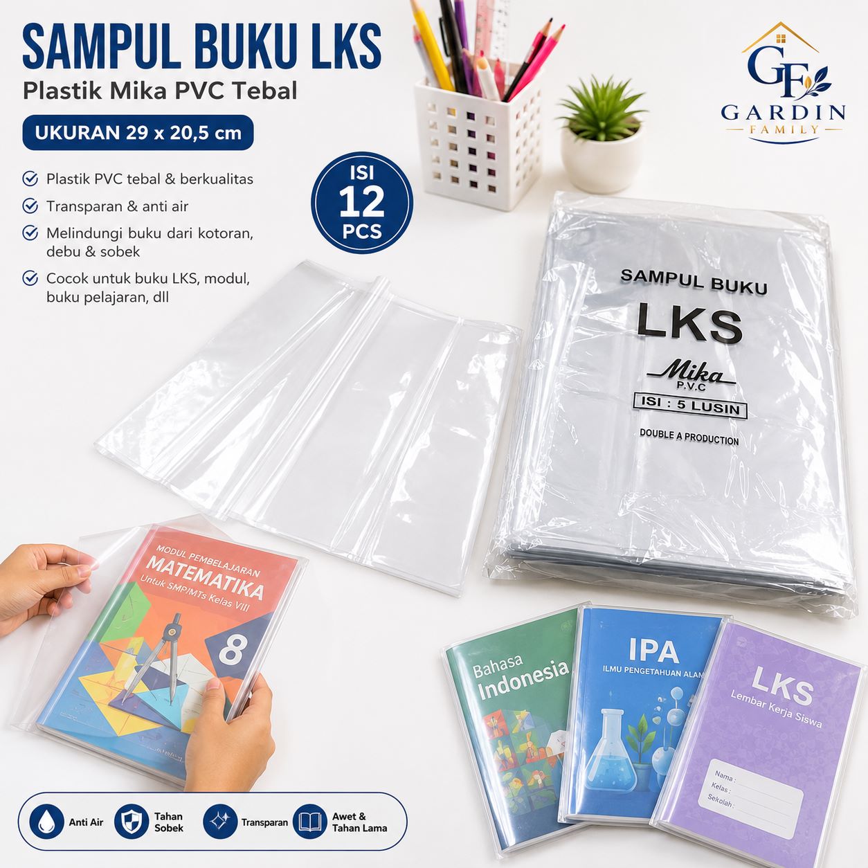 Sampul Buku LKS 29x205 cm Plastik Mika PVC Tebal Isi 12 Pcs | Cover Buku Transparan Anti Air Awet