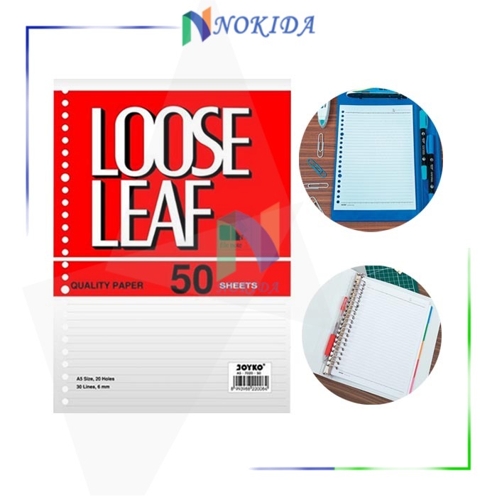 Nokida Kertas Binder Putih Bergaris Joyko Loose Leaf A5-7020-50 [50 Lembar] / Isi Binder A5 1 Pak / Kertas Buku Binder Loose Leaf A5 / Buku Binder Isi Ulang / Kertas Buku Blinder Kuliah Aesthetic / Kertas Blinder Polos Joyko 1 Pack