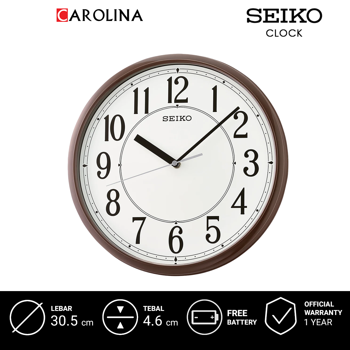 Jam Dinding SEIKO Analog QXA756B Brown Color White Dial Wall Clock