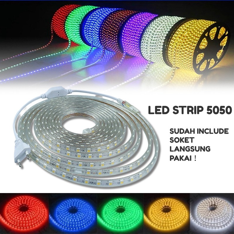 Lampu Strip 5050 Paket 30 Meter 20 Meter 15 meter 10 meter Lengkap Langsung Colok Listrik
