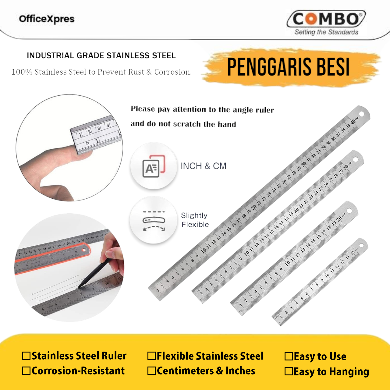 Penggaris Besi 100cm 60 50 40 30 20 15cm / Metal Ruler / Mistar Besi / Penggaris Besi Panjang