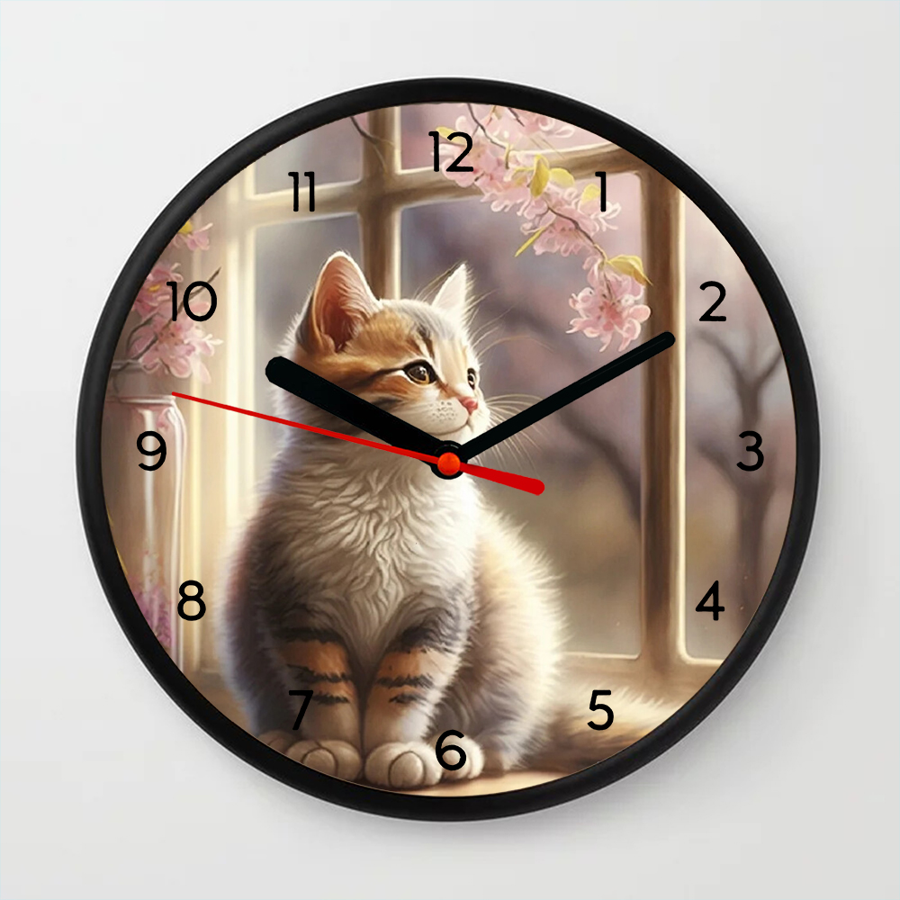 Jam dinding kucing lucu dengan kupu-kupu hiasan dinding jam bulat cocok untuk rumah kantor sekolah