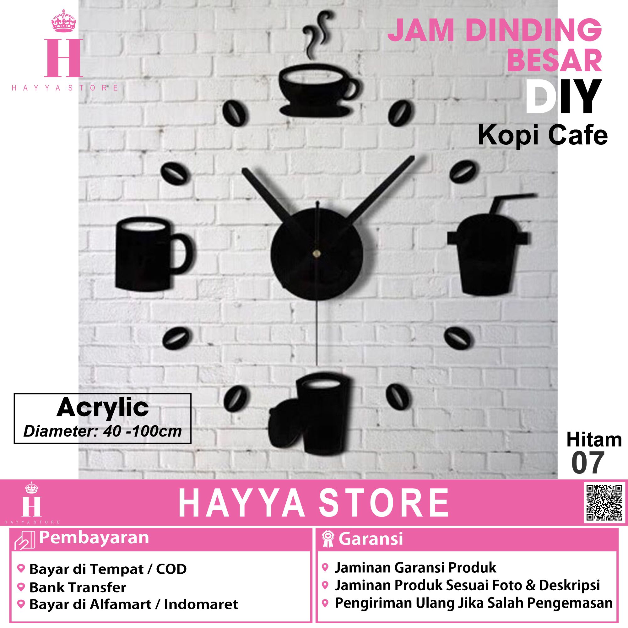 Jam Dinding DIY 40-70Cm Giant Wall Clock Quartz Model Kopi Cafe