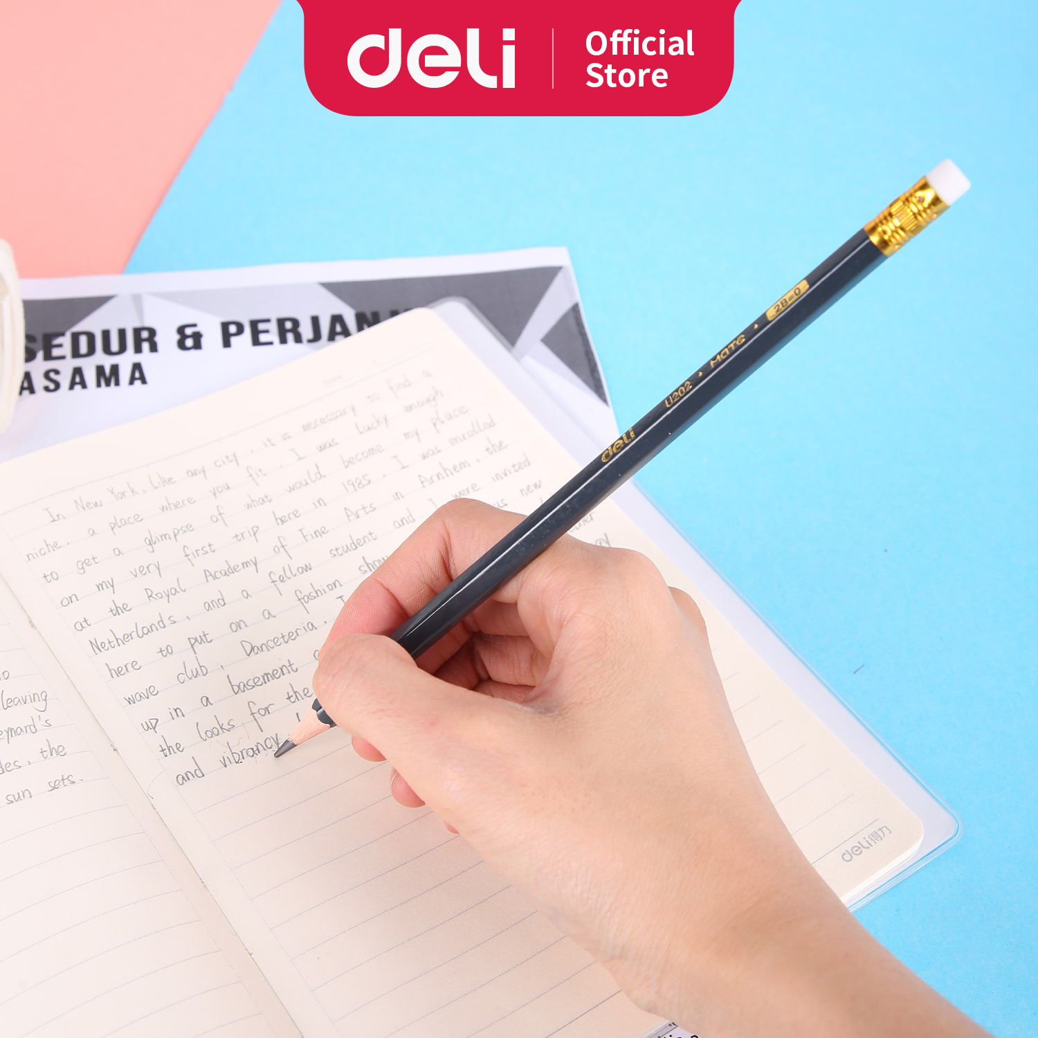 Deli Graphite Pensil hitam pekat dengan penghapus bebas PVC tidak beracun EU20200
