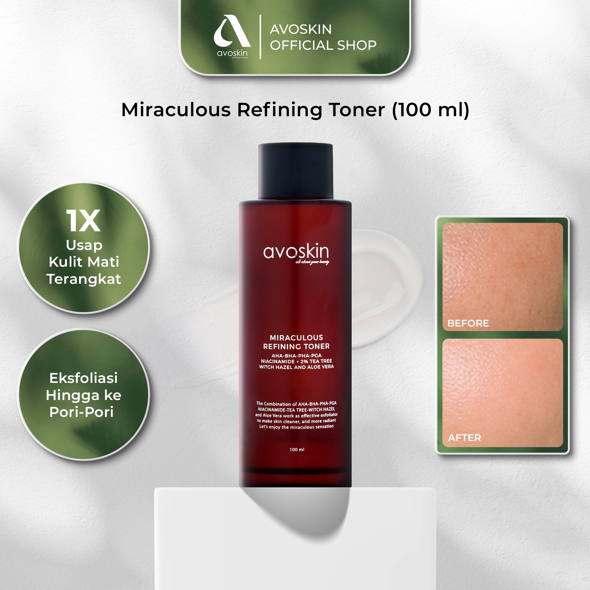 Toner Avoskin Miraculous Refining 100ml-AHA BHA PHA-Eksfoliasi Kulit