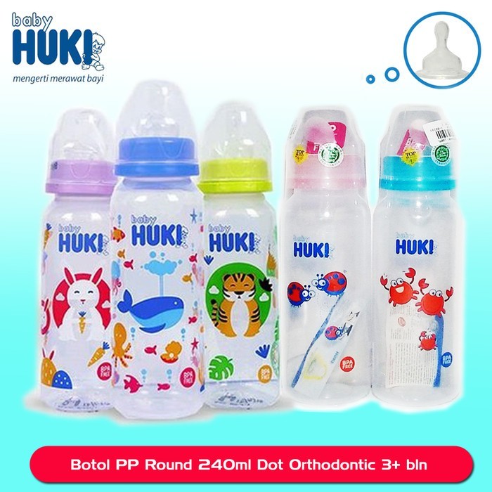 Huki Botol Susu Bayi PP Round Anti Kolik 240ml/120ml/60ml - Warna Pelangi