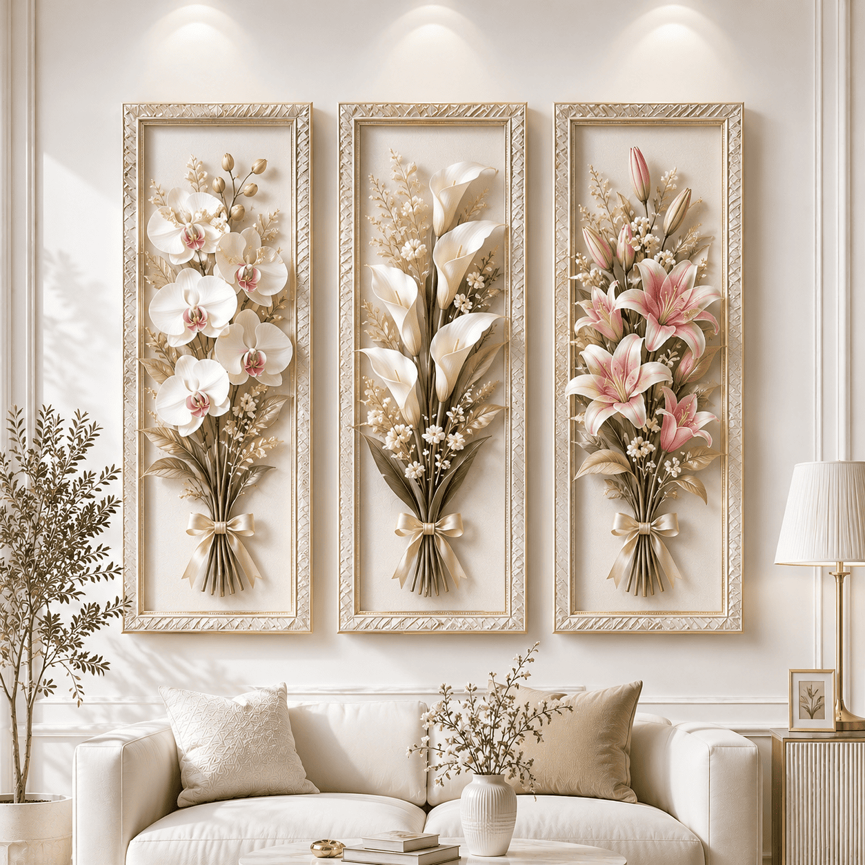 3 Pcs Hiasan Dinding Estetik 3D Mewah Gambar Bunga Ukuran 10x28cm