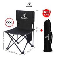 CHAMPS Kursi Lipat Outdoor Hitam Jumbo L-XXXL – Oxford Tebal Tas Gratis Cocok Camping & Mancing