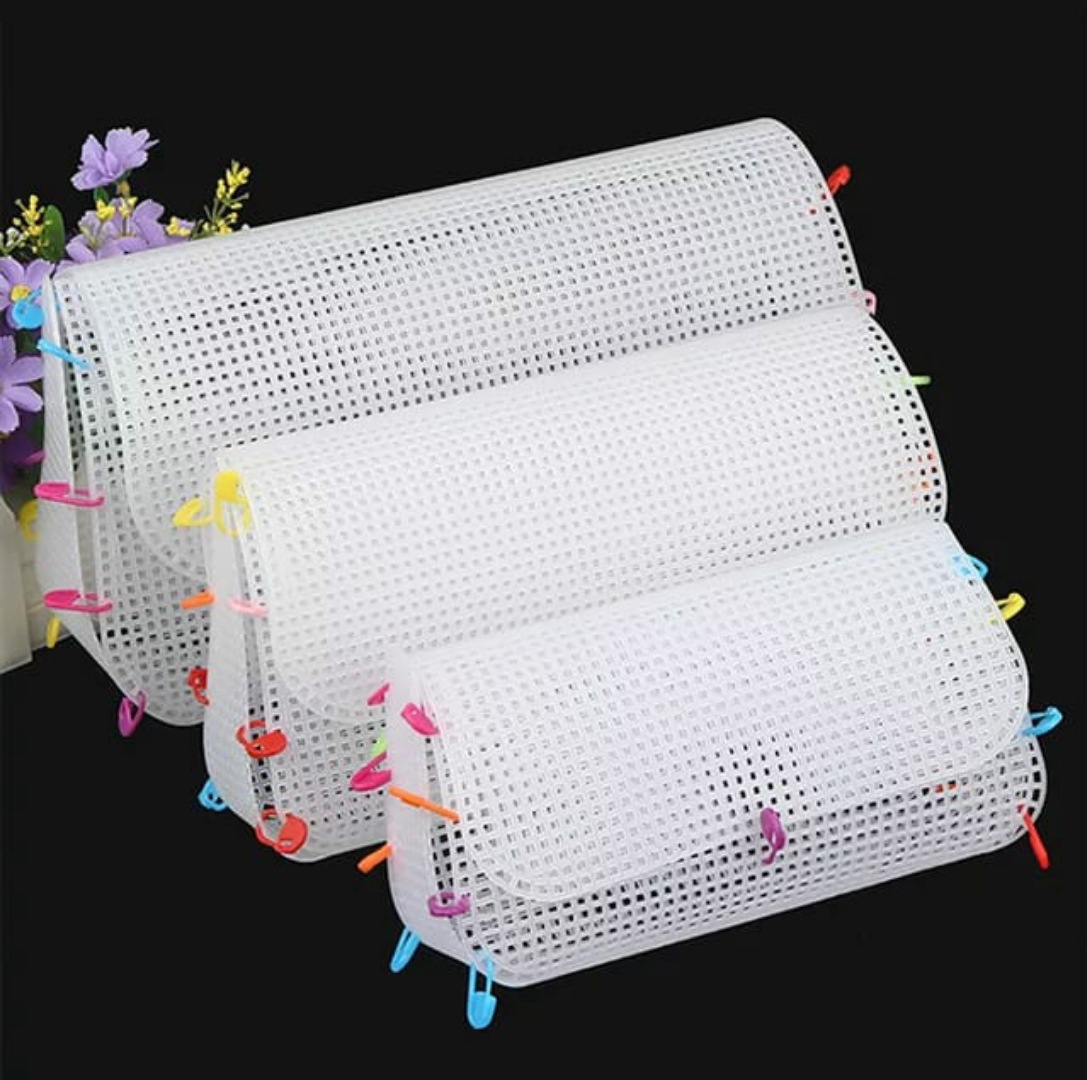Lady Shop Kanvas Plastik Tas Rajut - Plastik Canvas Clutch - Jaring Tas Rajut