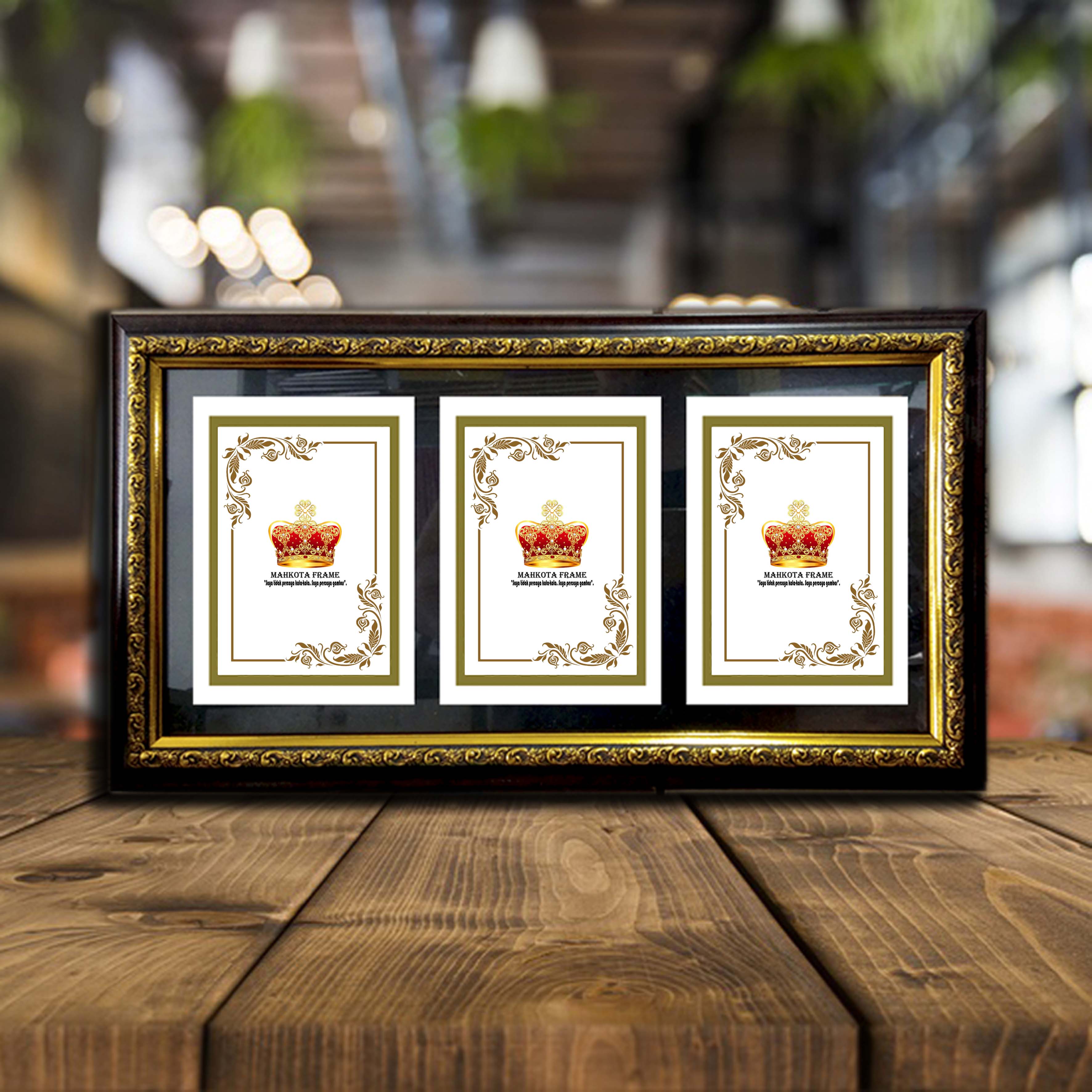 Bingkai Foto 3in1 4R Horizontal Ukir Gold Silver Coklat
