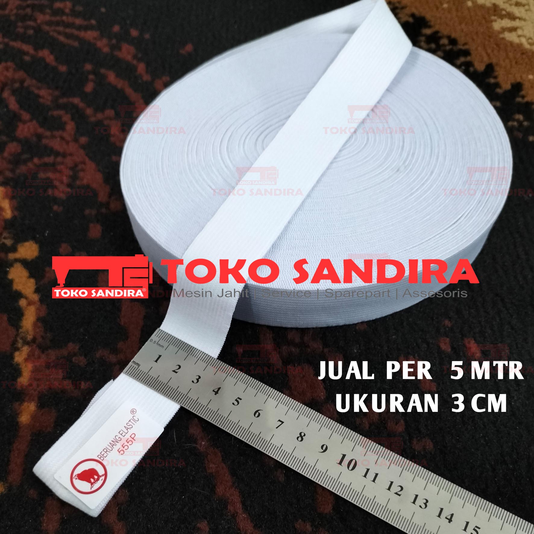 5 mtr Karet 3 cm/karet Elastic 555P/karet 3 cm/karet murah